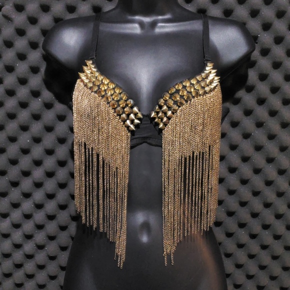 Tops - 2+ Cup Push Up Bra With Spikes and Chains 36B